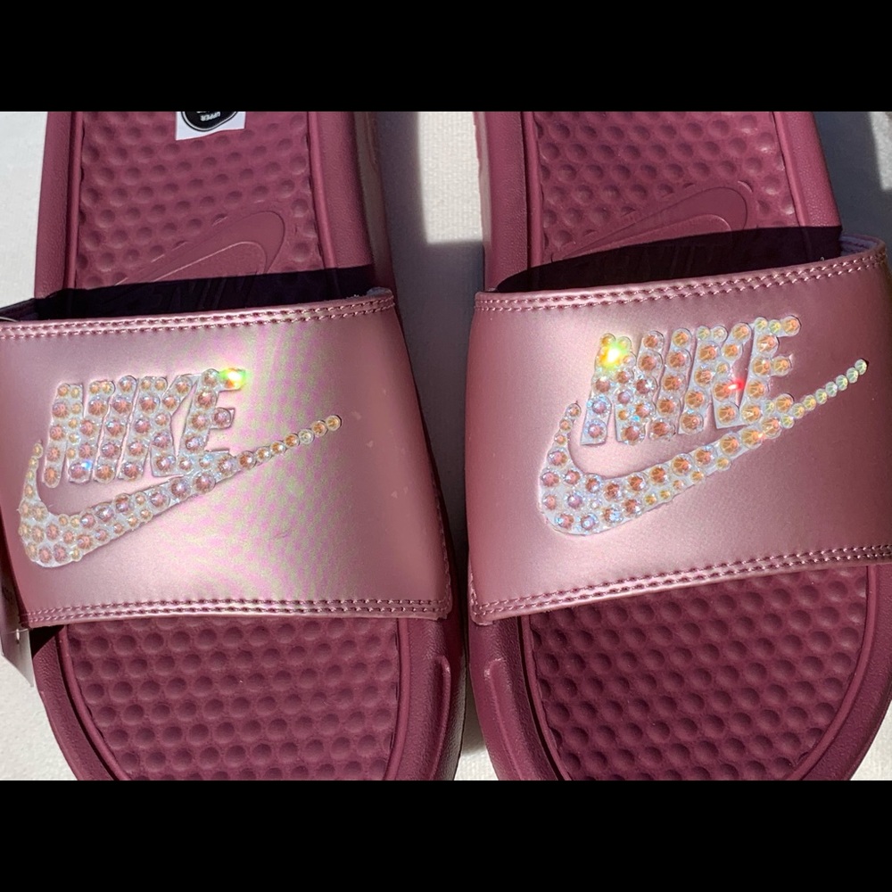 Nike Benassi Shadow Berry slides with Swarovski